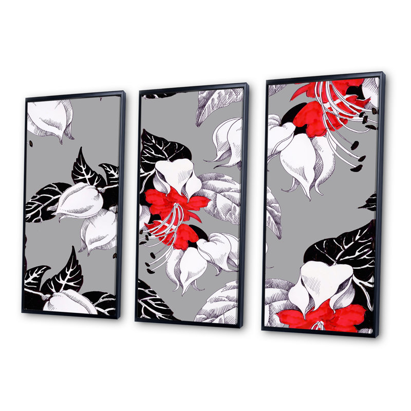 Winston Porter Blossoming Red Flowers With Black Leaves Framed On